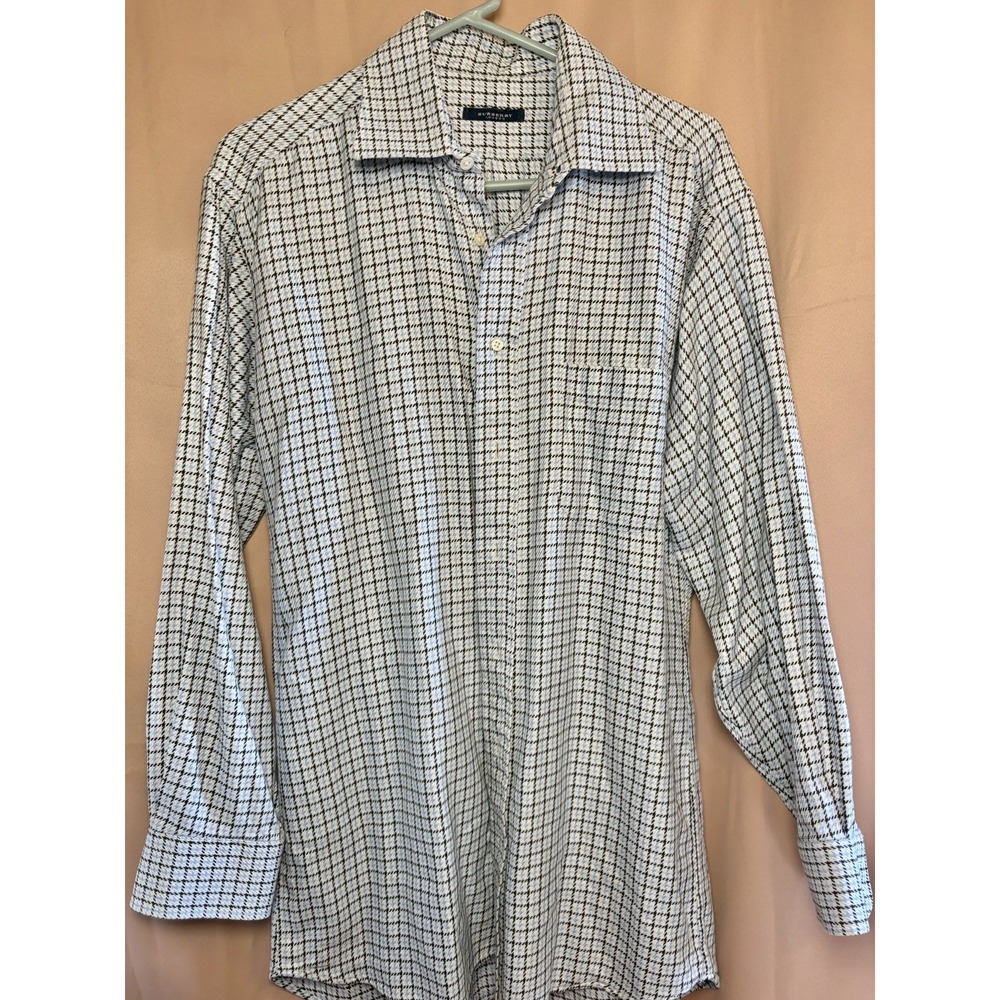 Burberry London Men's 16.5 34 Large Blue Plaid Check Dress Shirt Quiet Luxury
